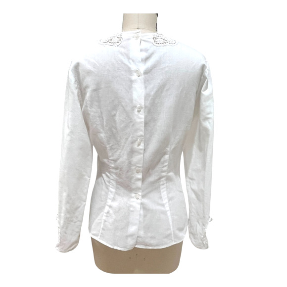 Vintage Irish Linen Blouse Top Womens White Lace Doily Dainty Small - Picture 3 of 8
